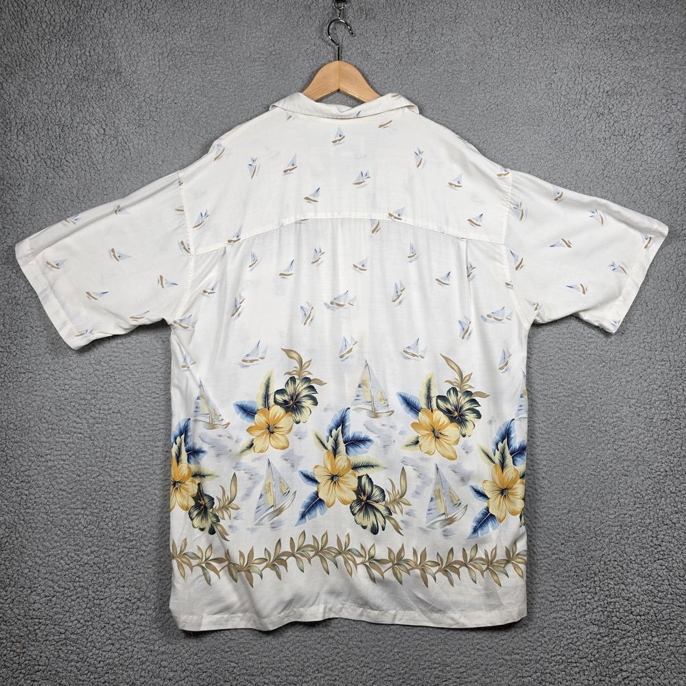 Vintage Splatt Hawaiian Shirt Mens Size XL Ivory Floral Open Collar Relaxed Fit - Picture 5 of 10